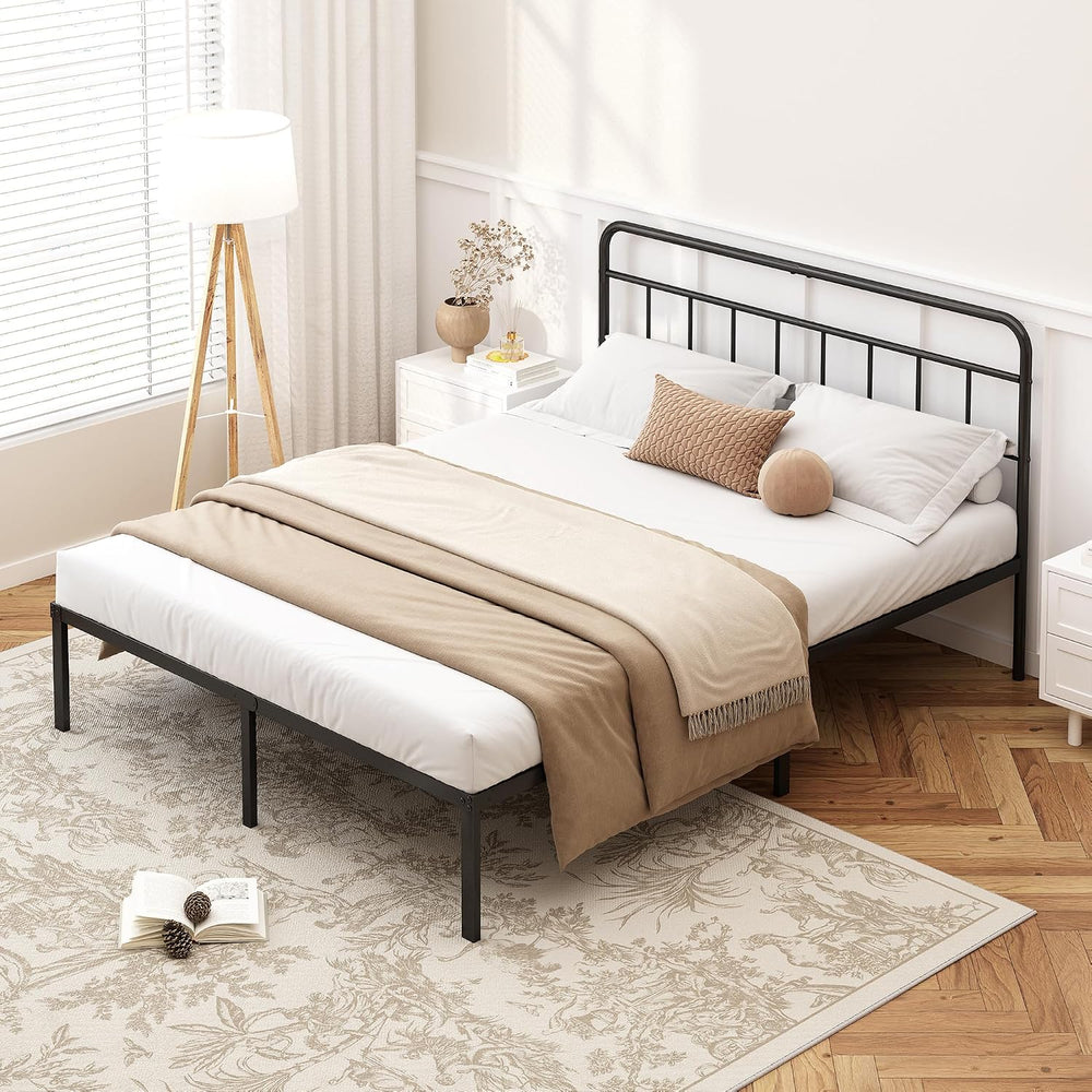 Kujielan 12 inches Full Size Bed Frame with Minimalist Headboard, Black