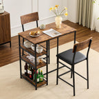 VINGLI Dining Table Set for 2, Kitchen Breakfast Counter Height Small 3 Piece Bar Table and Chairs Set with Storage, Brown