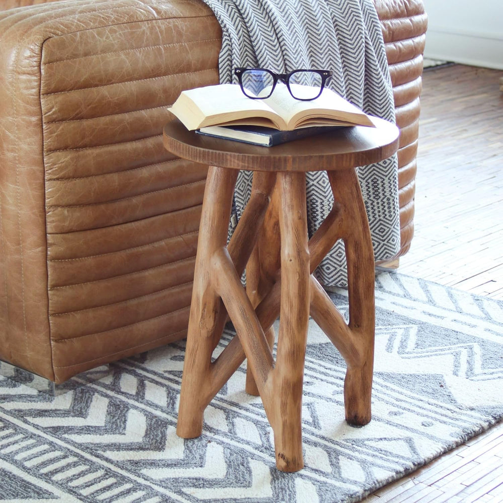 East at Main Solid Wood Round Side Table, End Table & Plant Stand – Rusti...