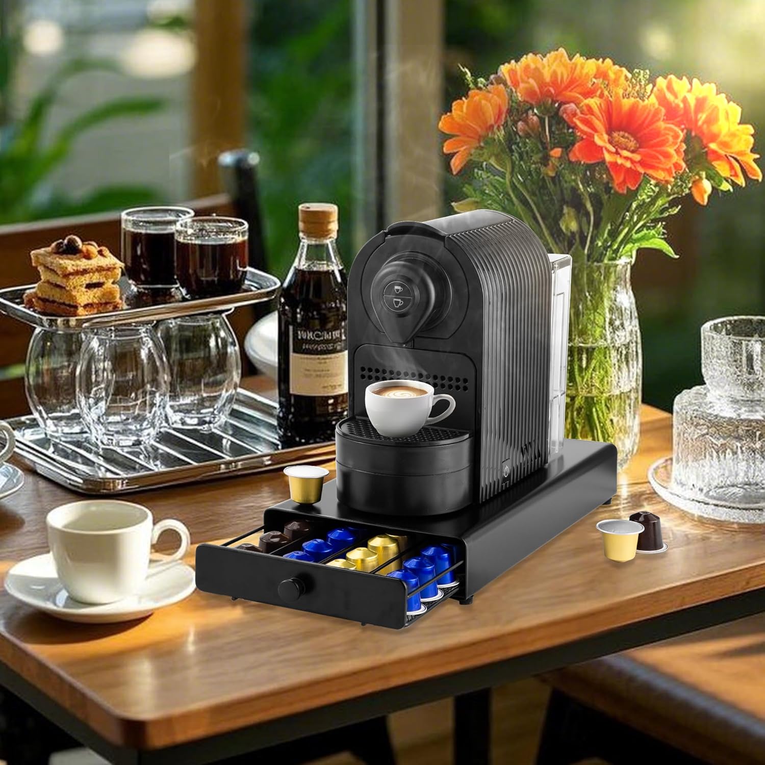 Coffee Pod Drawer Compatible with Nespresso Original Line, Coffee Pod Holder for counter, 40 Capsules Capacity, Black