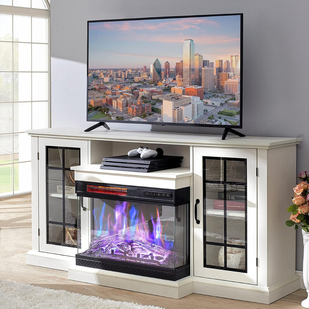 AMERLIFE 3-Sided Glass Fireplace TV Stand for TVs up to 65'' with 12 ...