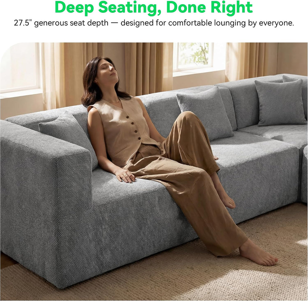 MONVANE Oversized Sectional Couch 10-Seat, Chenille, Light Gray | Sectional C...