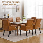 PU Leather Dining Chair with Arms, Upholstered Tufted High Back Dining Room Chairs, Accent Armchair with Solid Wood Leg and Nailhead Trim, Kitchen Dining Living Room, Brown