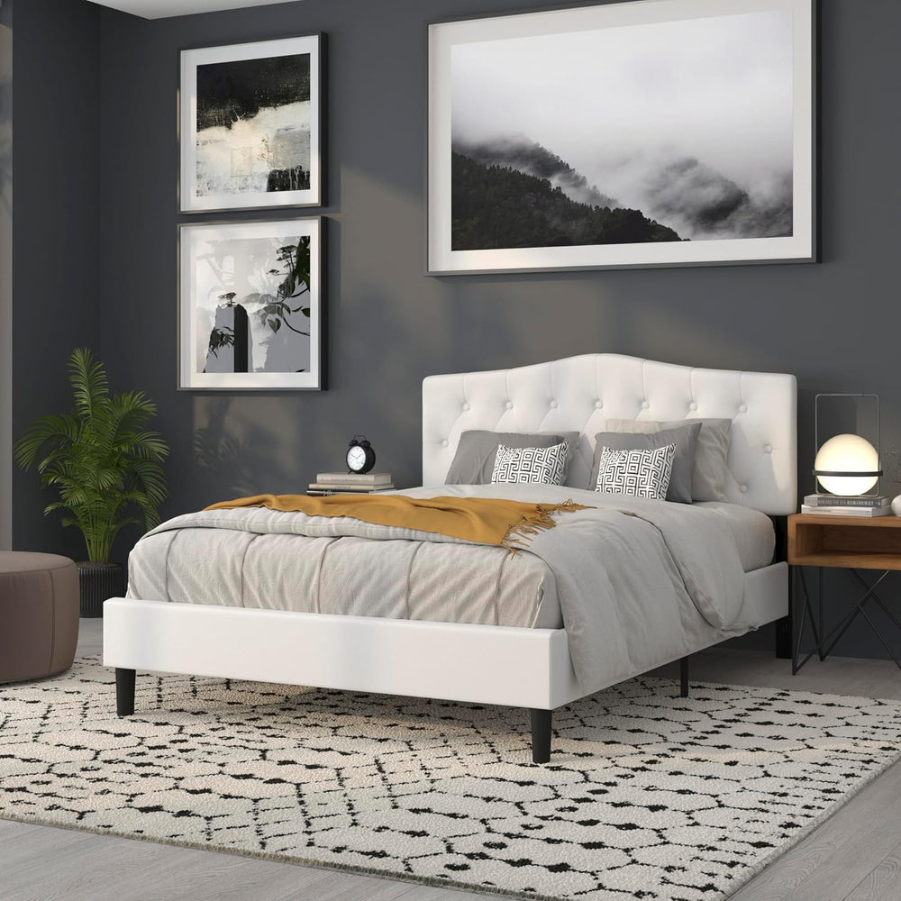 Flash Furniture Queen Tufted Fabric Headboard, White