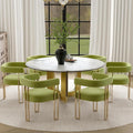 Green and Gold Modern Dining Chairs Set of 6, Velvet Upholstered Barrel Armchairs with Metal Legs for Kitchen Island, Mid Century Accent Chairs for Dining Room Living Room, Open-Back