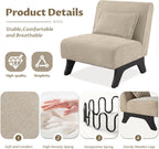 Armless Accent Chair Upholstered Comfy Modern Living Room Side Chair | Comfy Small Accent Lounge Chair with Pillow & Wooden Legs Accent Chair for Living Room Bedroom Farmhouse Reading Brown