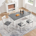 Harper & Bright Designs 58.5" Lx34.5 W Solid Wood 7-Piece Dining Table Set for 6, Grey White Two-Tone Kitchen Dining Room Set with 6 Upholstered Chairs, Rubber Wood Frame, 330LBS Capacity