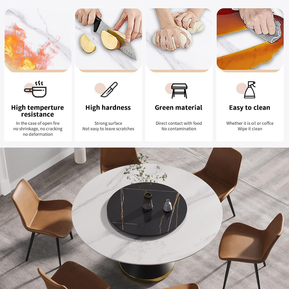 Montary 59” Modern Round Dining Table for 8, Artificial Marble Kitchen Table ...