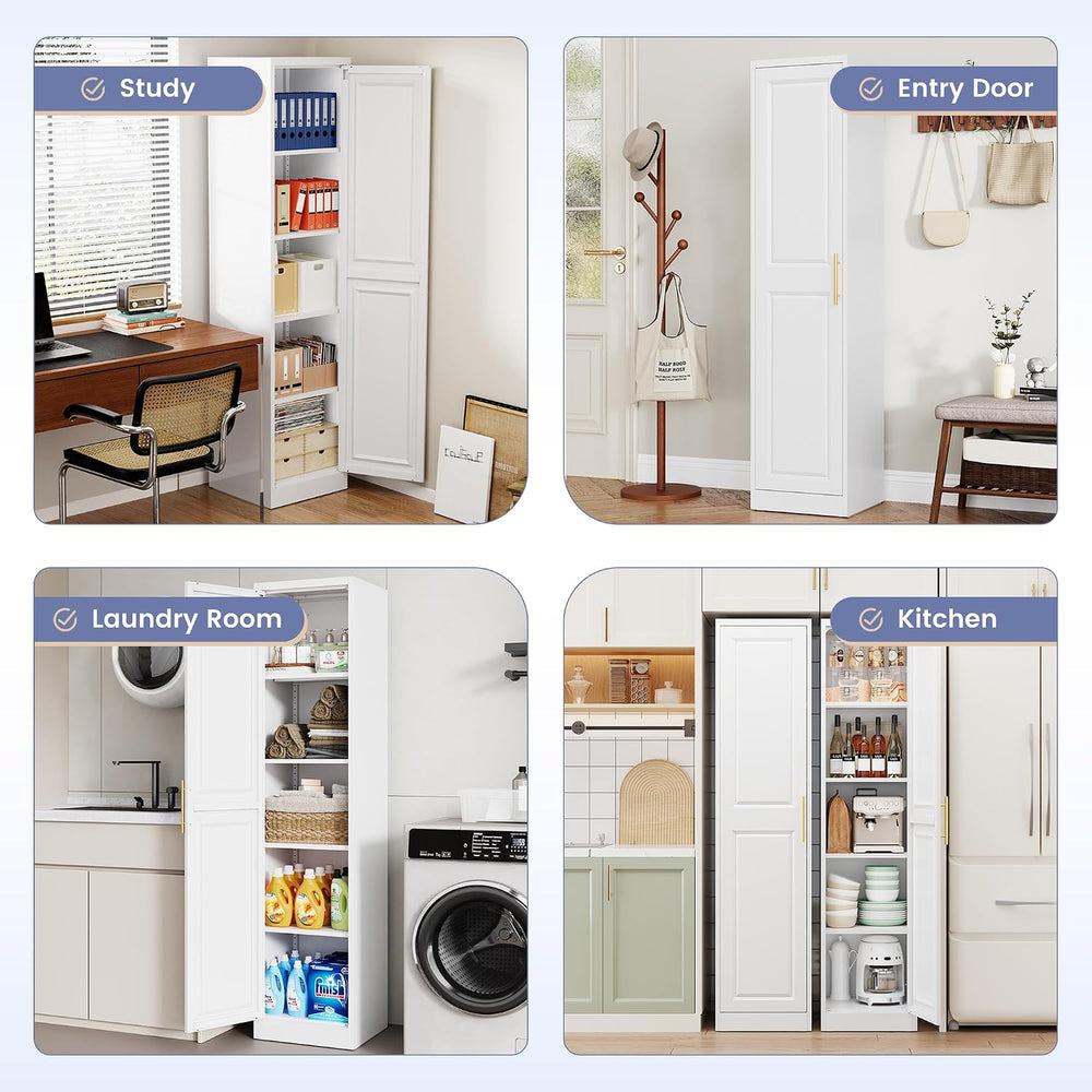 71''Tall Narrow Storage Cabinet Metal Bathroom Cabinet with Doors and...