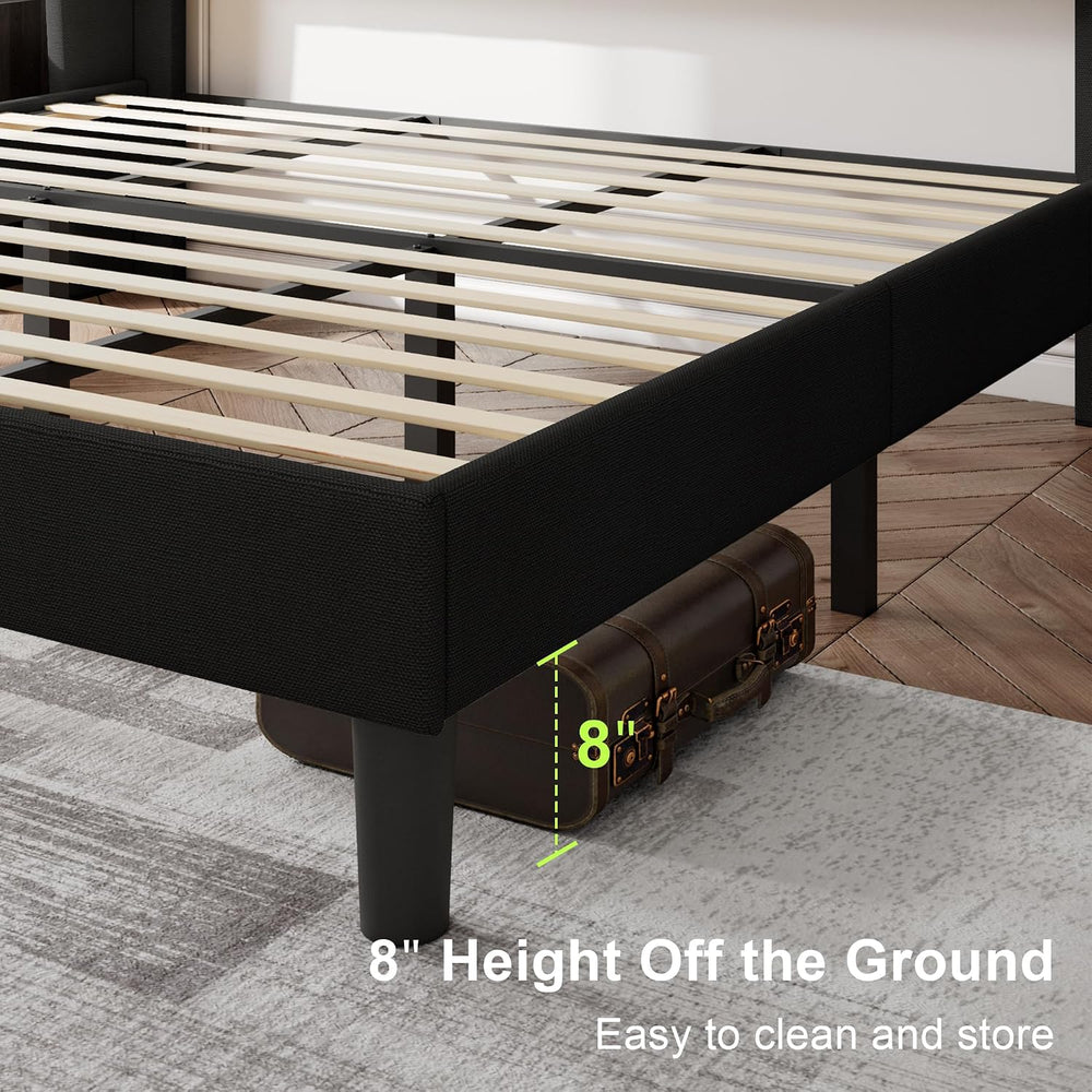 Feonase King Size Bed Frame with Wingback Tufted Headboard, Upholstered Platf...