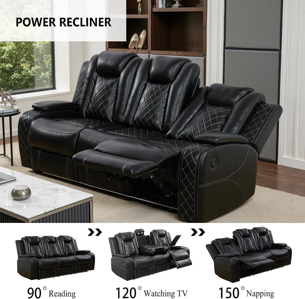 Power Recliner Sofa Set, Breathing Leather Reclining Couch Set, 3 Piece Livin...