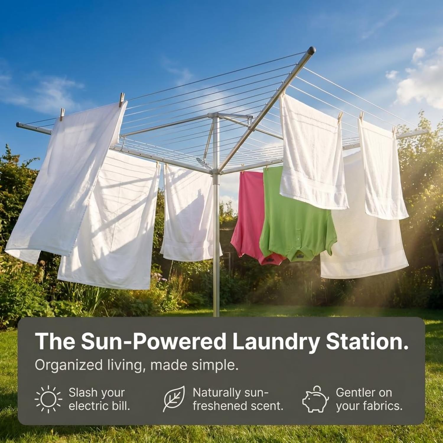 Household Essentials 17140-1 Rotary Outdoor Umbrella Drying Rack | Steel | 30-Lines with 182 ft. Clothesline