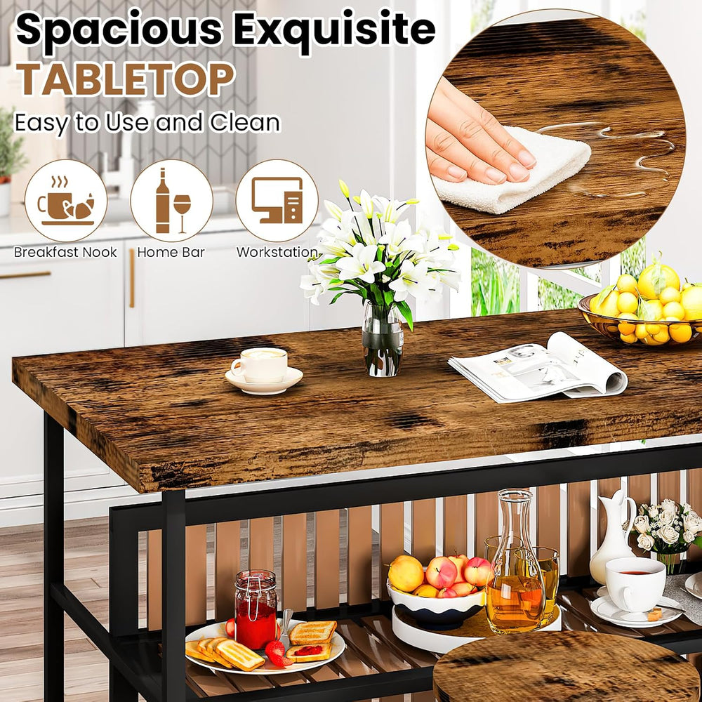 DKLGG Kitchen Island with Seating & Storage, Farmhouse Dining Table Set f...