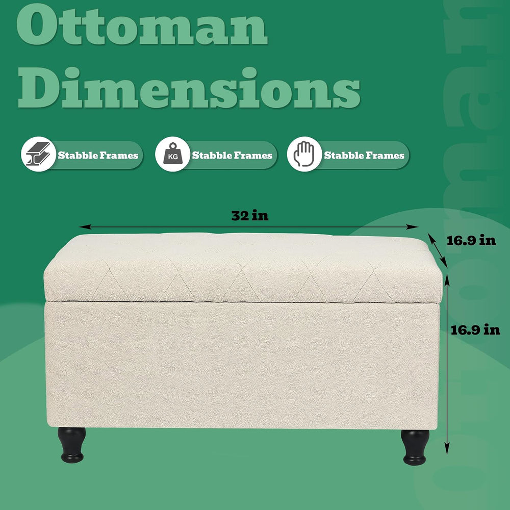 32'' Beige Fabric Upholstered Ottoman Storage Bench | Upholstered Ott...