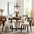 HNY Mid Century Modern Rattan Dining Chairs Set of 4, Farmhouse Linen Upholstered Accent Chair Curved Backrest Kitchen Chairs, with Black Hardwood Frame, Beige
