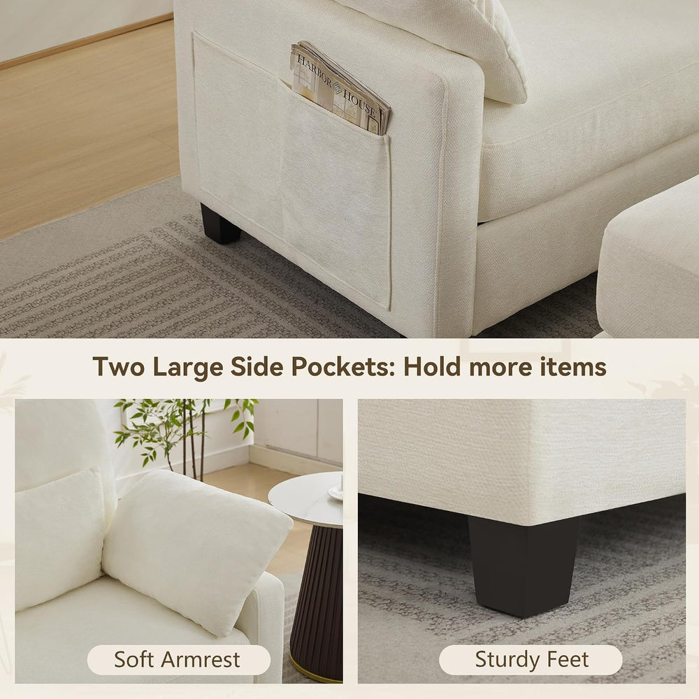 WUTUTUEE 57.5" Oversized Chaise Lounge with Ottoman Indoor, White Readin...
