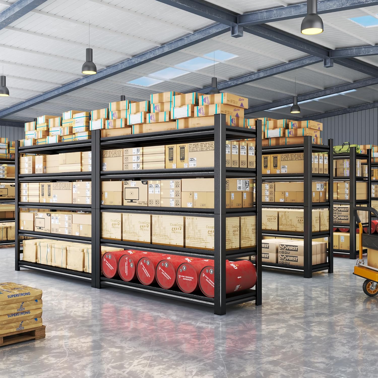 Storage Shelves, Garage Metal Shelving Unit, Adjustable, Double-Layer Column with Reinforced Ribs, Heavy-Duty, Capable of Bearing 600-3600 lbs (Balck, 47''W*24''D*77''H, 5-Tier)
