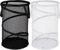 BATTOO 2 Pack Large Collapsible Laundry Basket Foldable Mesh Pop Up Hamper with Handles for Laundry Room, Bathroom, Kids Room, College Dorm, Travel, Storage Organizer Black+White
