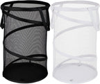 BATTOO 2 Pack Large Collapsible Laundry Basket Foldable Mesh Pop Up Hamper with Handles for Laundry Room, Bathroom, Kids Room, College Dorm, Travel, Storage Organizer Black+White