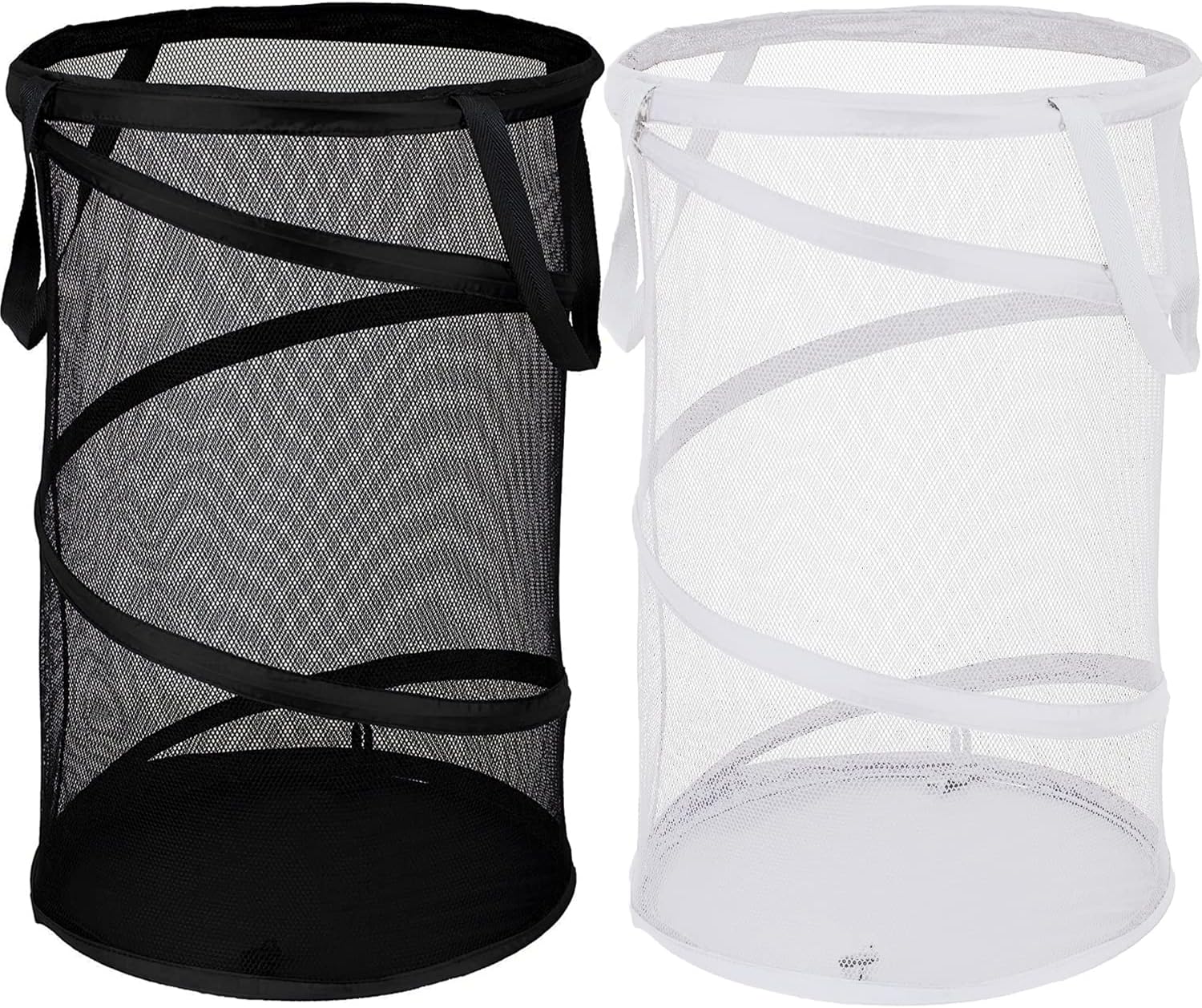 BATTOO 2 Pack Large Collapsible Laundry Basket Foldable Mesh Pop Up Hamper with Handles for Laundry Room, Bathroom, Kids Room, College Dorm, Travel, Storage Organizer Black+White