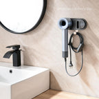 simpletome Hair Dryer Holder Wall Mount for All Magnetic High Speed Blow Dryer with Plug Cord Organizer Hook (Aluminum Alloy, White)