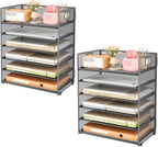 Subekyu 6-Tier Desk Paper Organizer, Desktop File Letter Tray with Handle, Document Sorter and Accessories Holder for Office, Home and School Workspace Organizers, Gray-2 Pack