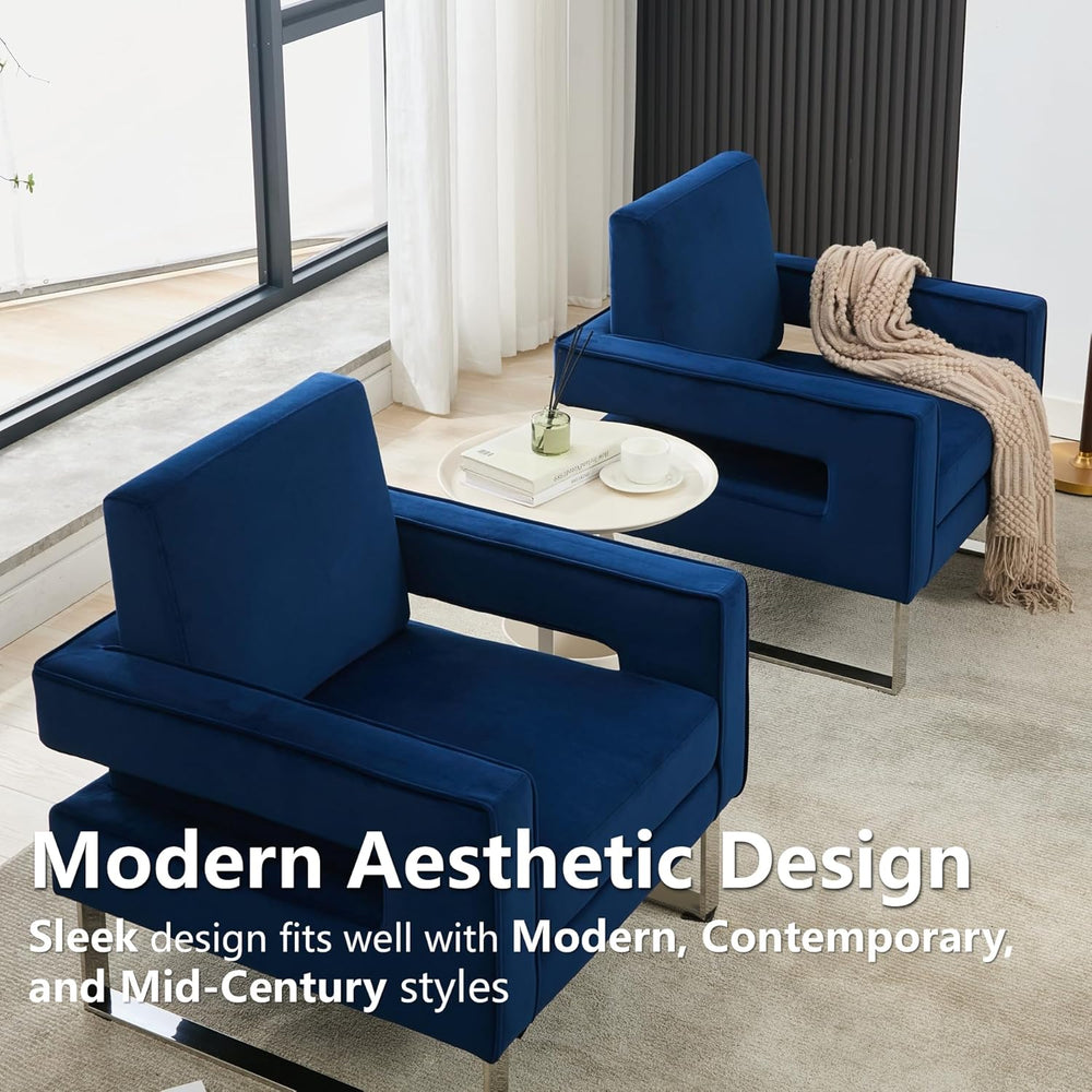 Velvet Accent Chair, Modern Blue Accent Chair for Living Room, Upholstered Li...