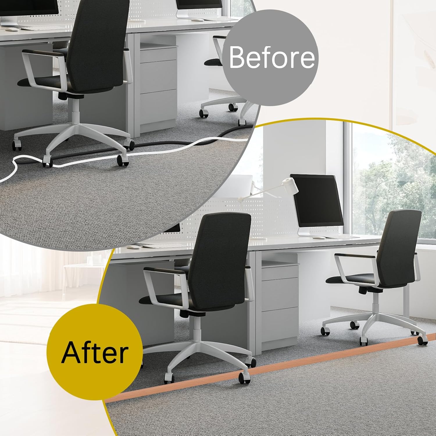 Floor Cord Cover 3.3FT Cord Covers for Wires on Floor Protect Wires & Prevent Trip Hazards, Easy to Cut for Home, Office, School, Concerts, Cavity W0.6in x H0.32in