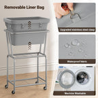 ELYKEN Laundry Cart with Wheels, Rolling Laundry Hamper with Removable Bag and Shelf, Metal Frame Laundry Basket with 4 Casters and 2 Brakes, Ideal for Bedroom, Bathroom, Laundry Room, Gray