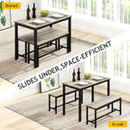 Rovibek 43" Dining Table Benches Set for 4, Modern Space Saving Kitchen Table Chairs & Adjustable Feet Breakfast Table 2 Benches, Wooden Industrial Style Farmhouse, Light Grey