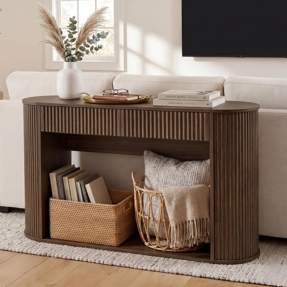CHITA 47-Inch Fluted Console Table with 2 Drawers，Farmhouse Entryway Table fo...