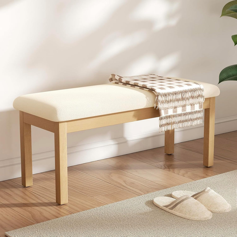 Upholstered Dining Bench Seat, Linen Entryway Benches with Wood Legs, Mid Cen...