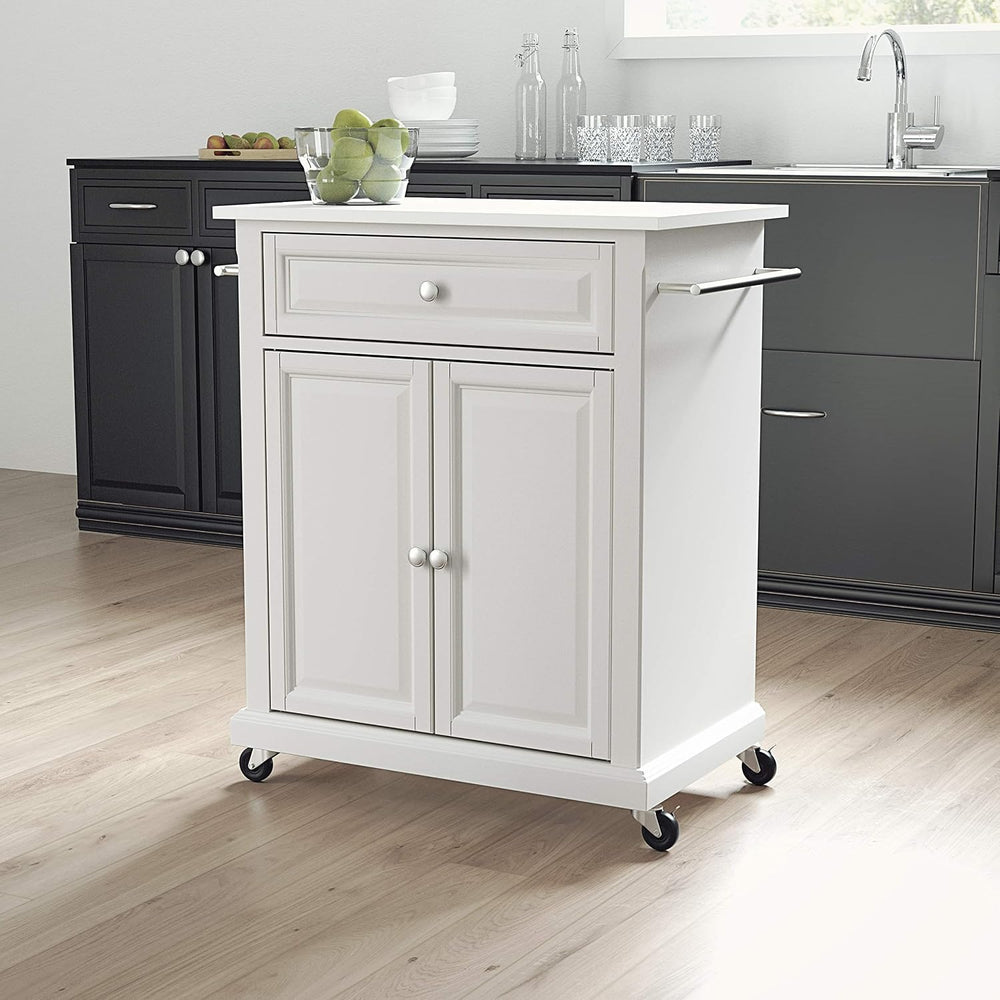 Crosley Furniture Compact Stone Top Small Rolling Cart with Shelves, Microwav...