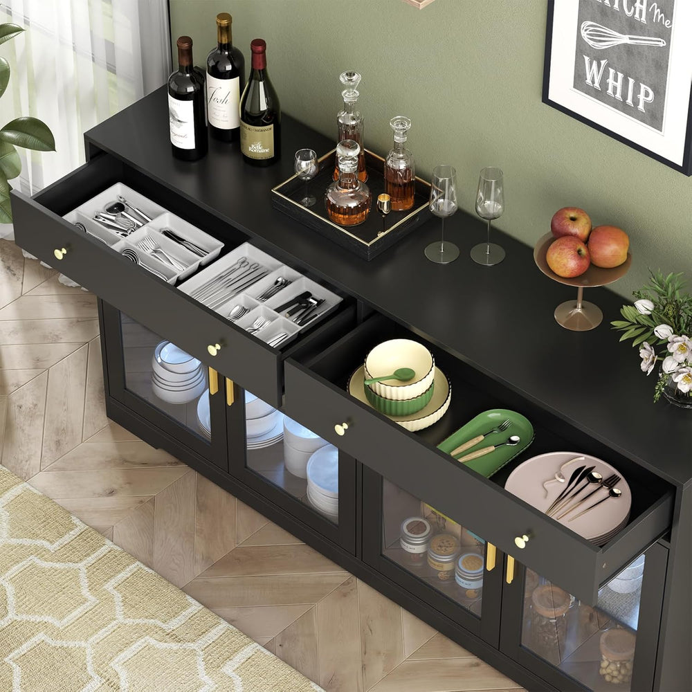 Sideboard Buffet Cabinet with LED Lights, 55.1 Storage Cabinet with 2 Large D...