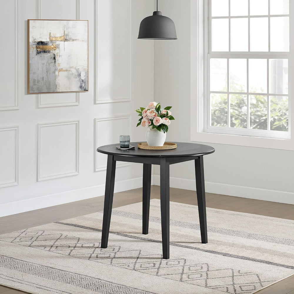ROME + OAK Hinged Drop Leaf Dining Table, 22-36 Inch Round Tabletop with Stur...