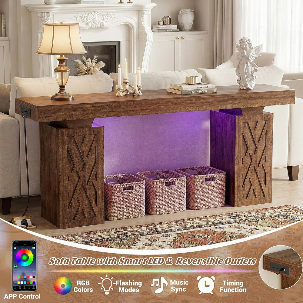 iSunirm 63 Long Thick Entryway Table with Hollow Carved Storage Legs, 400+ lb...