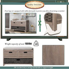 Merax Modern Wood Storage Bench with 2 Drawers and 1 Rattan Baskets for Living Room Bed Room Entryway Natural