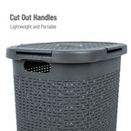 Mind Reader Slim Laundry Hamper with Lid, 60L Clothes Basket, Premium Wicker Design, Plastic, Gray