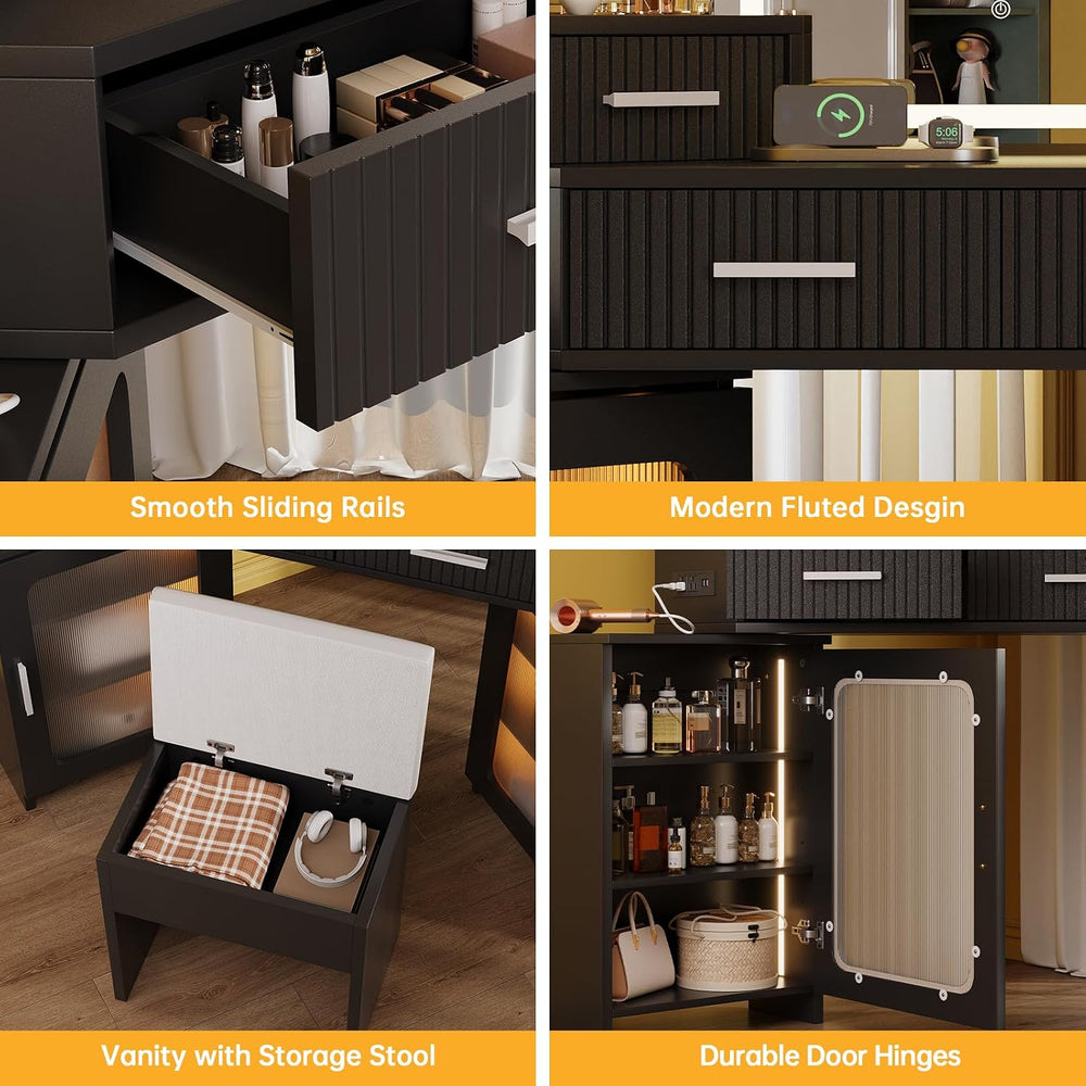 Corner Vanity with Mirror and Lights, Vanity Set with Tri-Way Mirrors | Makeu...