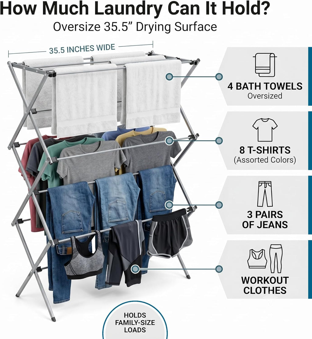 Honey-Can-Do Oversize Collapsible Metal Clothes Drying Rack, Grey