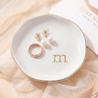 Ceramic Jewelry Tray, Personalized Initial Jewelry Dish for Rings Earrings Necklaces Bracelets, White Letter M Initial Ring Dish for Vanity, Birthday Mother's Day Christmas Gift for Women, 4.5 Inch