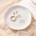 Ceramic Jewelry Tray, Personalized Initial Jewelry Dish for Rings Earrings Necklaces Bracelets, White Letter M Initial Ring Dish for Vanity, Birthday Mother's Day Christmas Gift for Women, 4.5 Inch