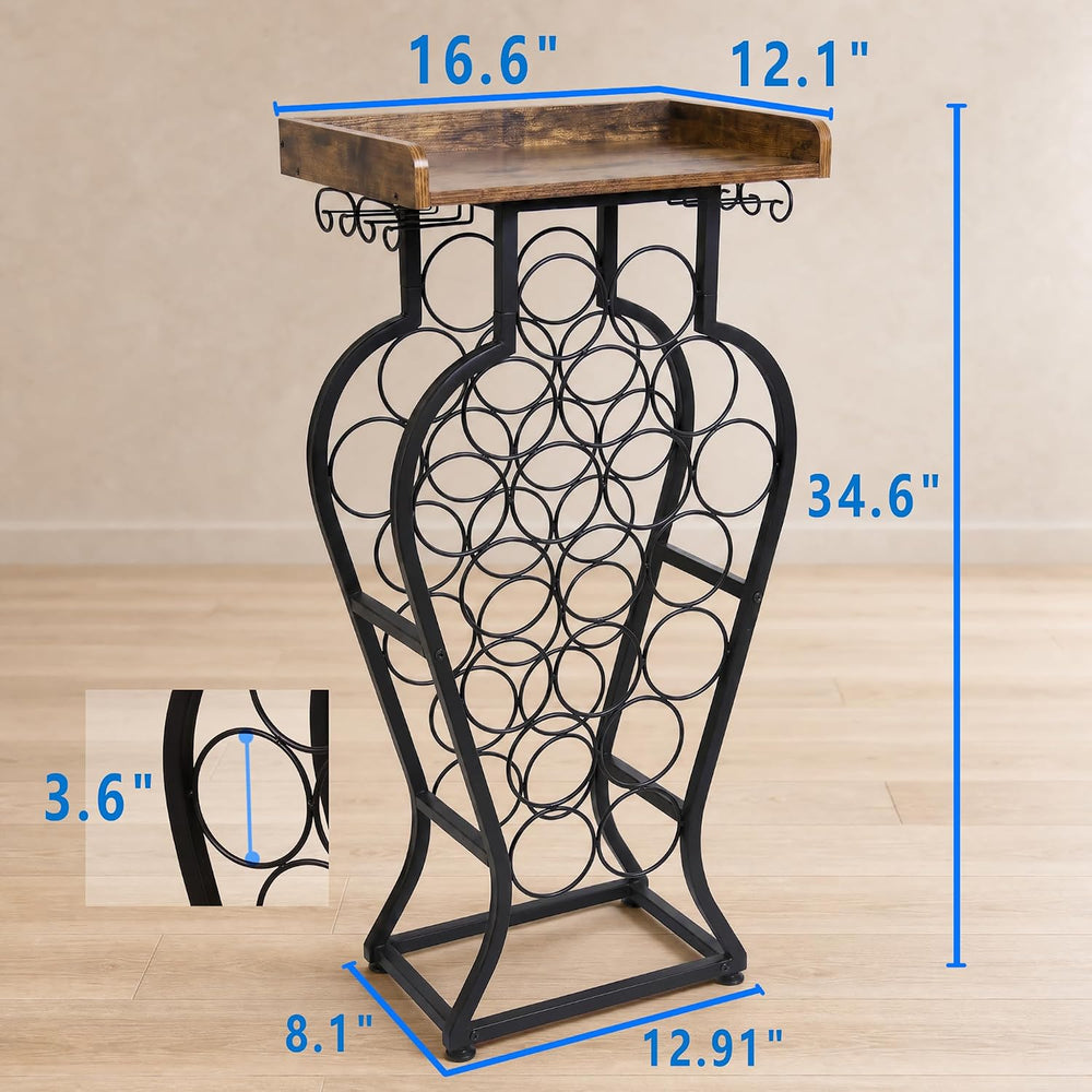 19 Bottles Freestanding Floor Wine Racks with Glass Holder | Wine Bottle Disp...