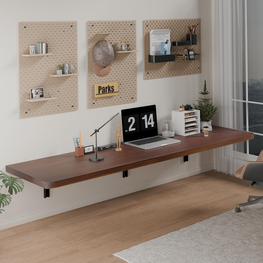 IAE Wall Mounted Folding Table with Pine Wood,60" x 16"Floating Wal...
