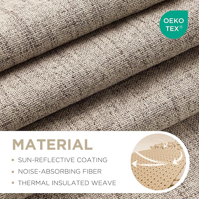 Joydeco Blackout Curtains for Bedroom - 100% Light Blocking 2 Panels Set Linen Drapes 42" W x 90" L, Thermal Insulated Room Darkening Curtains, Linen Textured for Living Room, Rod Pocket & Back Tabs