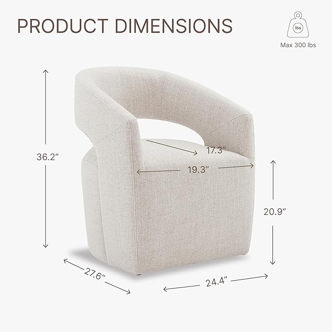 Upholstered Dining Chairs with Casters, No Assembly Modern Barrel Armchair with Rollers for Dining Room, Bedroom, Living Room, Reading Room, Home Office, Set of 4, Beige