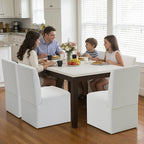 White Upholstered Dining Chairs Set of 2, Modern Dining Chairs, Kitchen & Dining Room Chairs, Linen Dining Chairs with Wooden Frame, Fabric