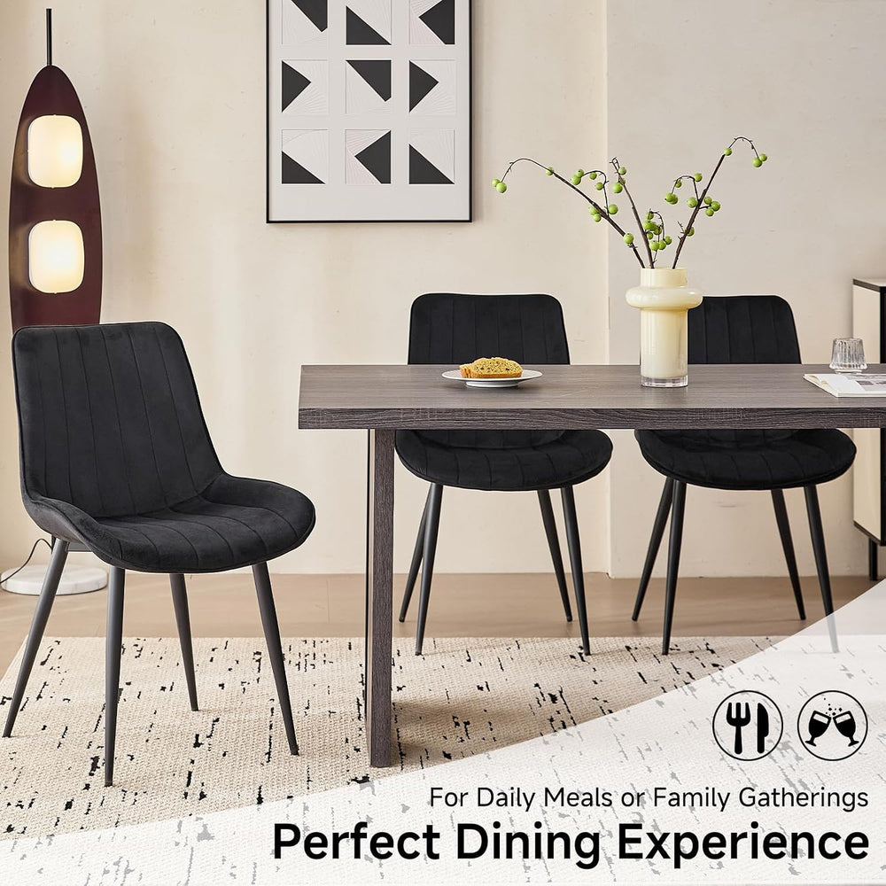 Velvet Dining Chairs Set of 4, Black Modern Upholstered Armless Kitchen Chair...