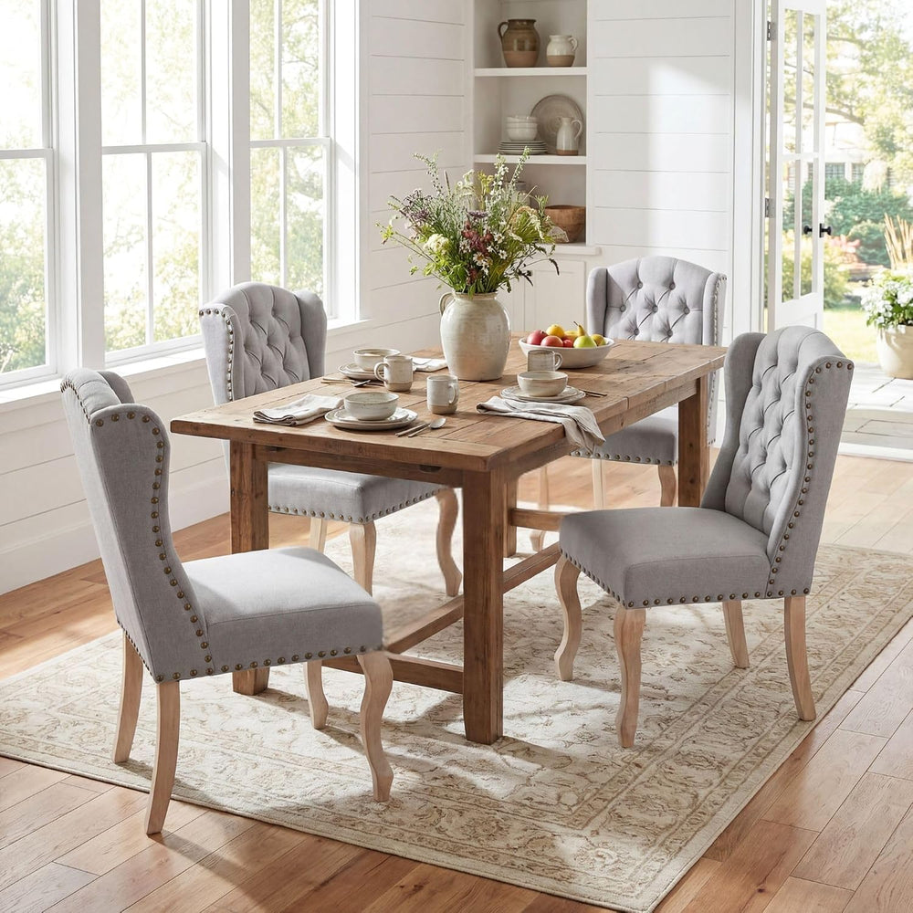 Parsons Dining Chairs Set of 2, Farmhouse High Back Chairs | Tufted Linen Uph...