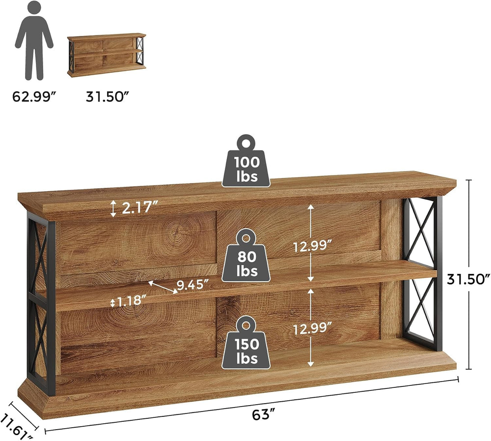 63" Entryway Console Table with 3-Tier Storage Shelf, Behind Couch | 3-T...